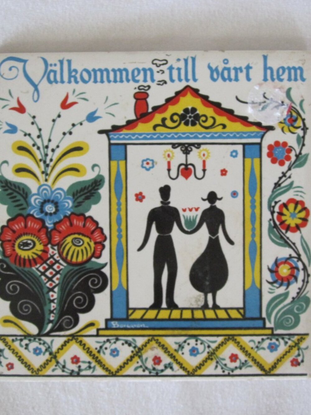 old Berggen Sweden 6"x6" Hot Plate Trivet #133: Welcome to our Home